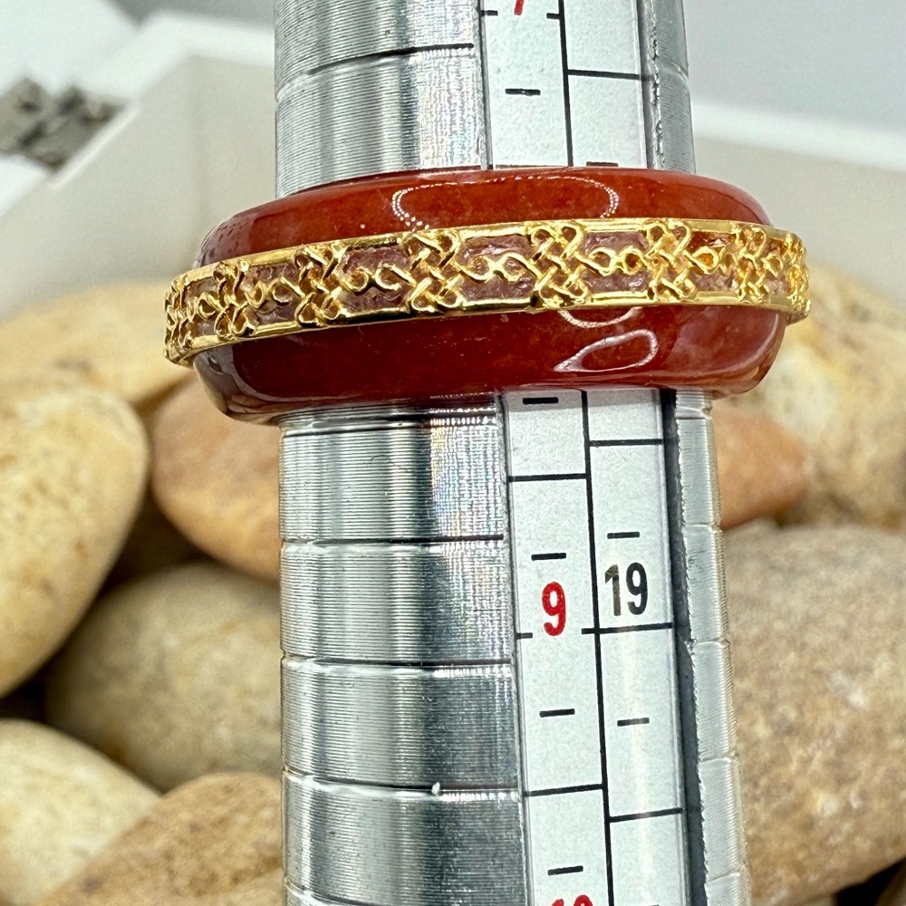 Red Jade Ruyi Knot Band Ring 18K Vermeil Over Sterling Silver Size 8 NWT - Picture 10 of 17